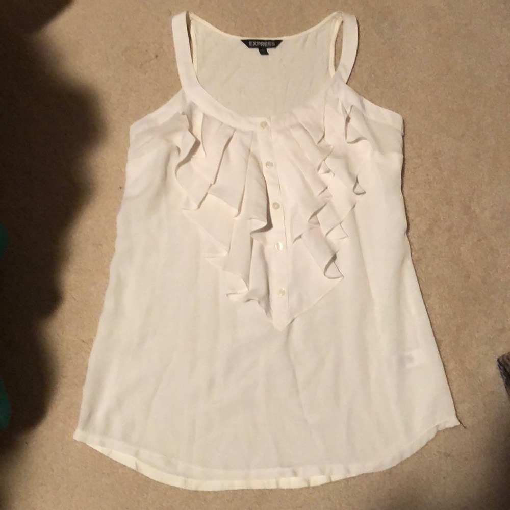 Express White Ruffle Tank Top
